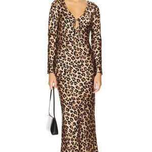 Bardot Leopard Long Sleeve Silk Maxi Dress